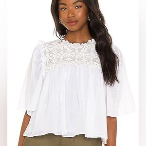 7 for all mankind Applique Floral Ruffle Blouse in White womens xs-S